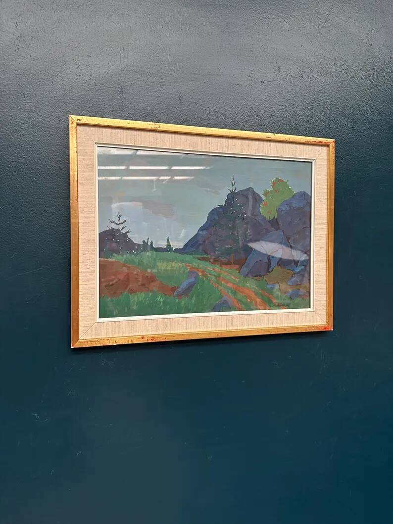Original Swedish Gouache – "Landscape" by Willy Lindeberg – Signed – Vintage and Framed – 54.5 × 41.5 cm (21.5" × 16.3")