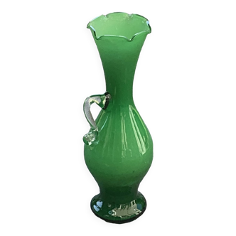 Vase in green opaline and vintage blown glass