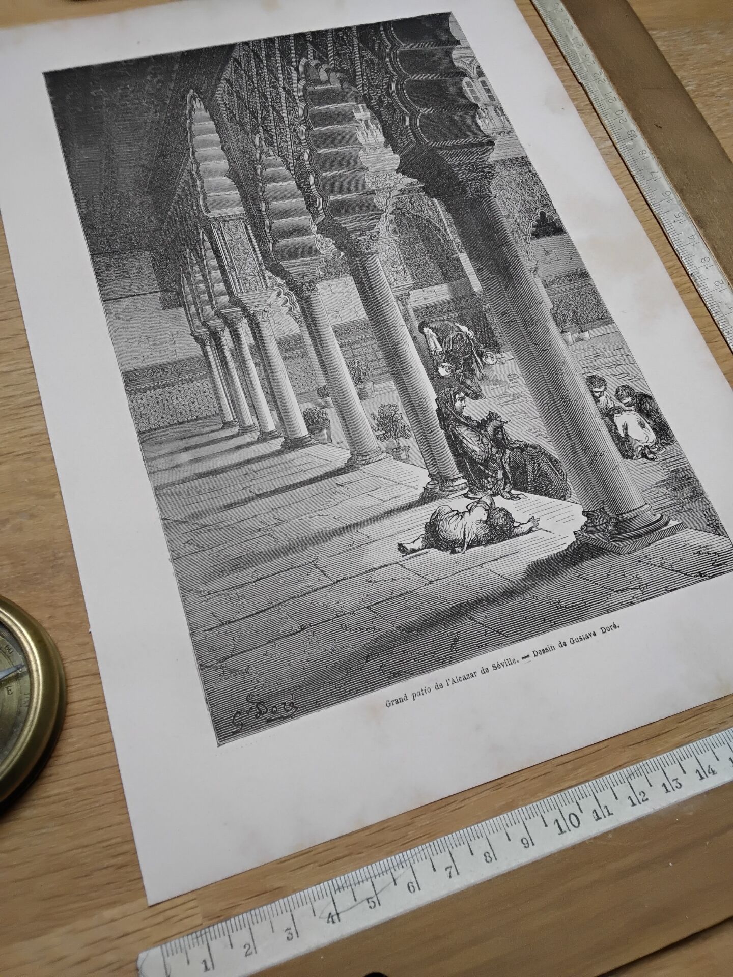 Grand Patio de l'Alcazar, Séville. Illustration imprimée en 1866.