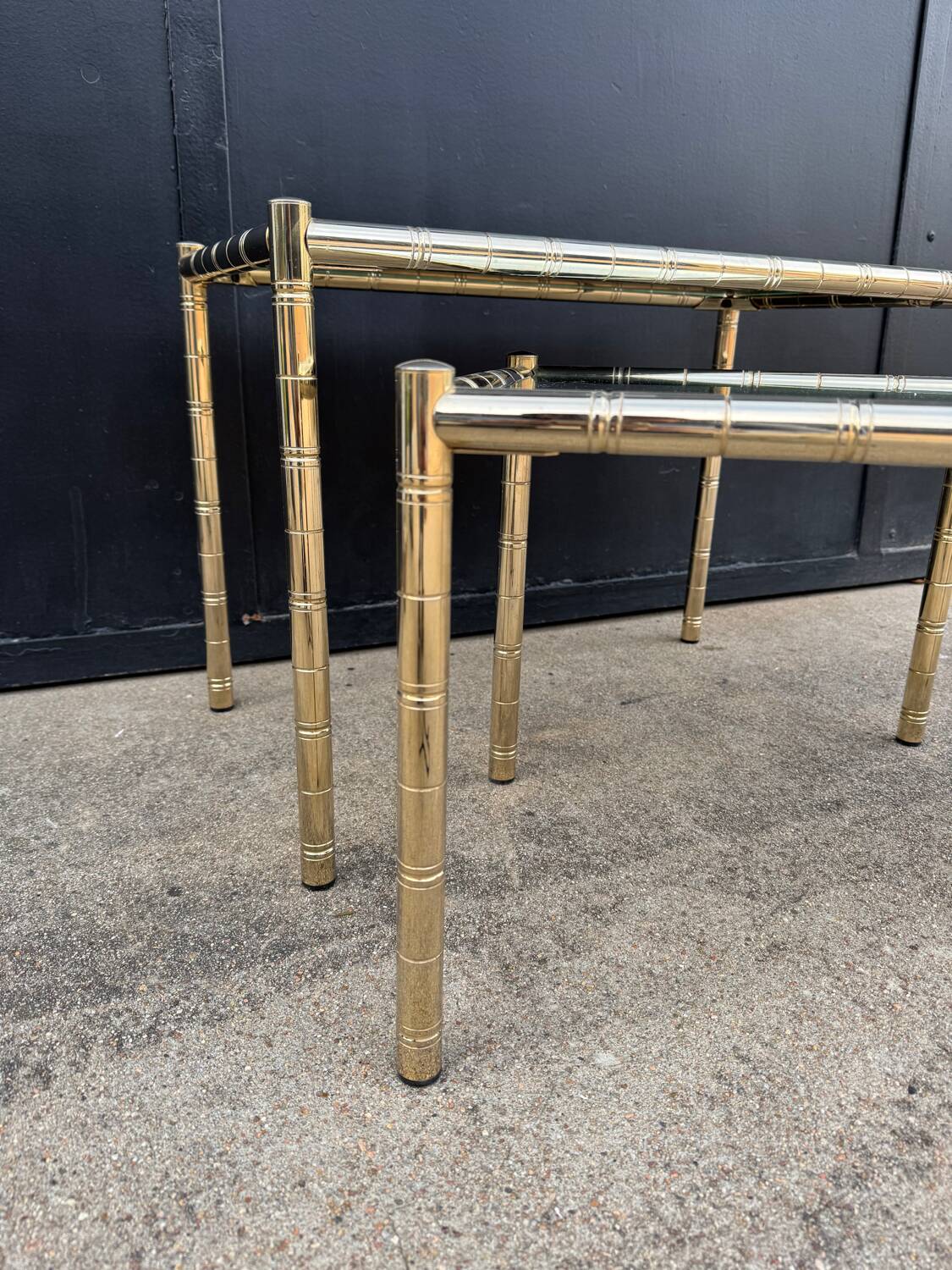 Tables gigognes métal doré bambou miroir années 70