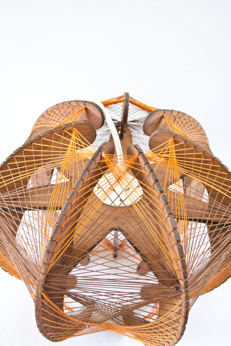 Scandinavian yarn and wood hanging lamp