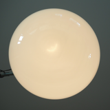 Art deco globe pendant light in white opaline and aluminum rod
