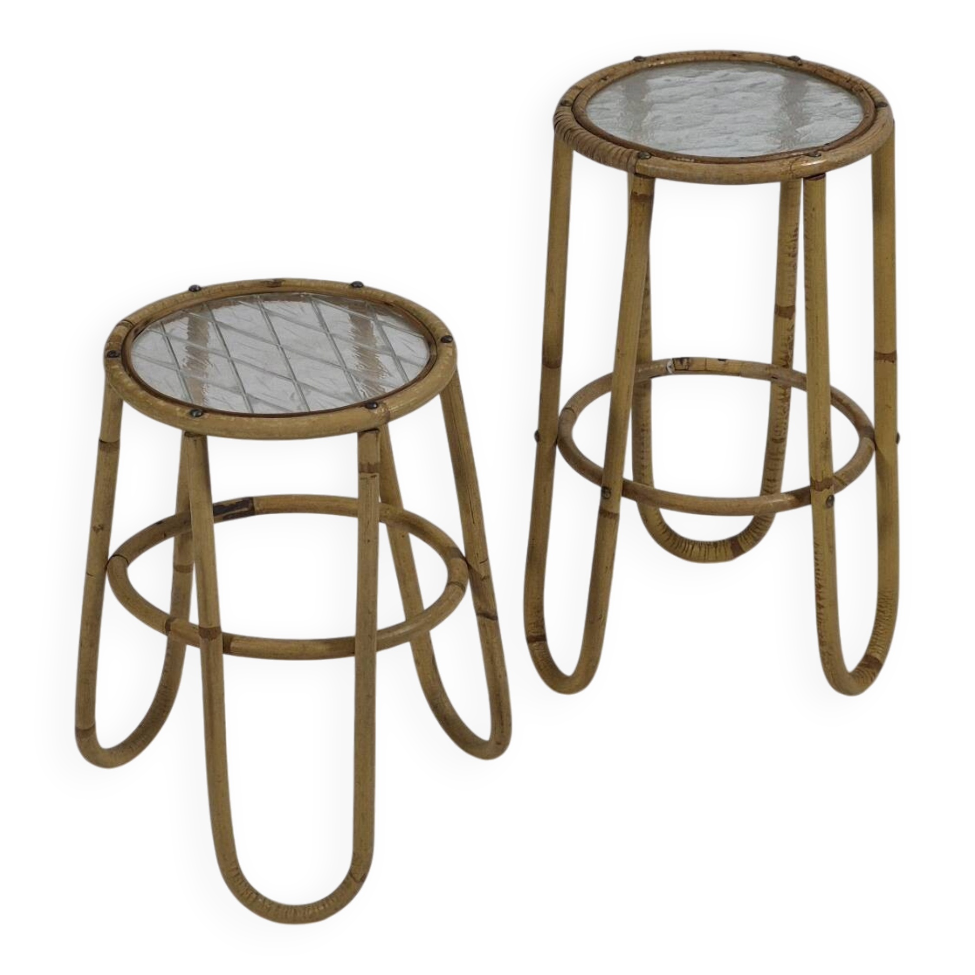 Pair of vintage mid century bamboo ice glass flower stands