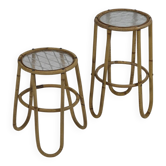 Pair of vintage mid century bamboo ice glass flower stands