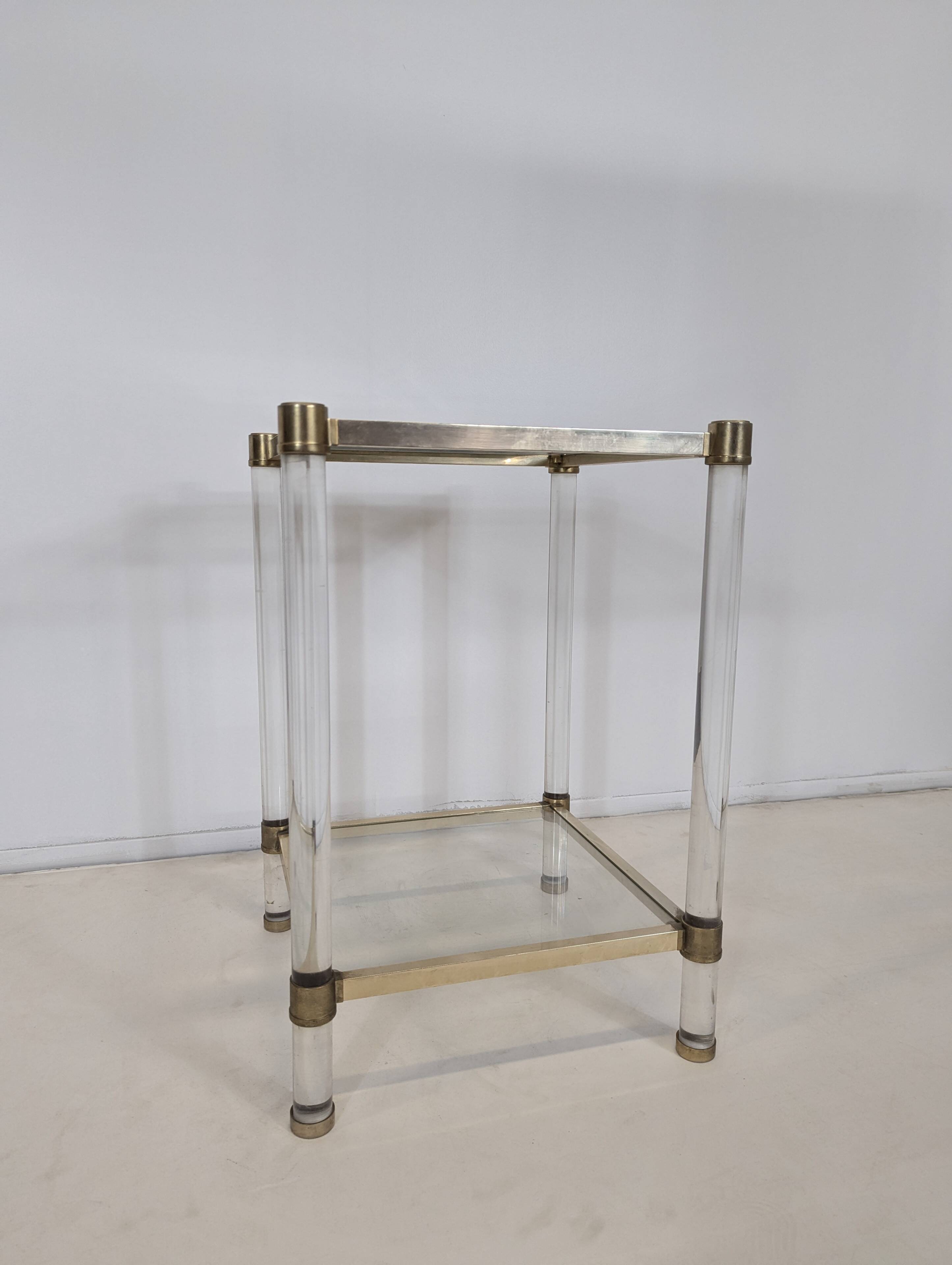 Italian style metal and plexiglass side table circa 1980