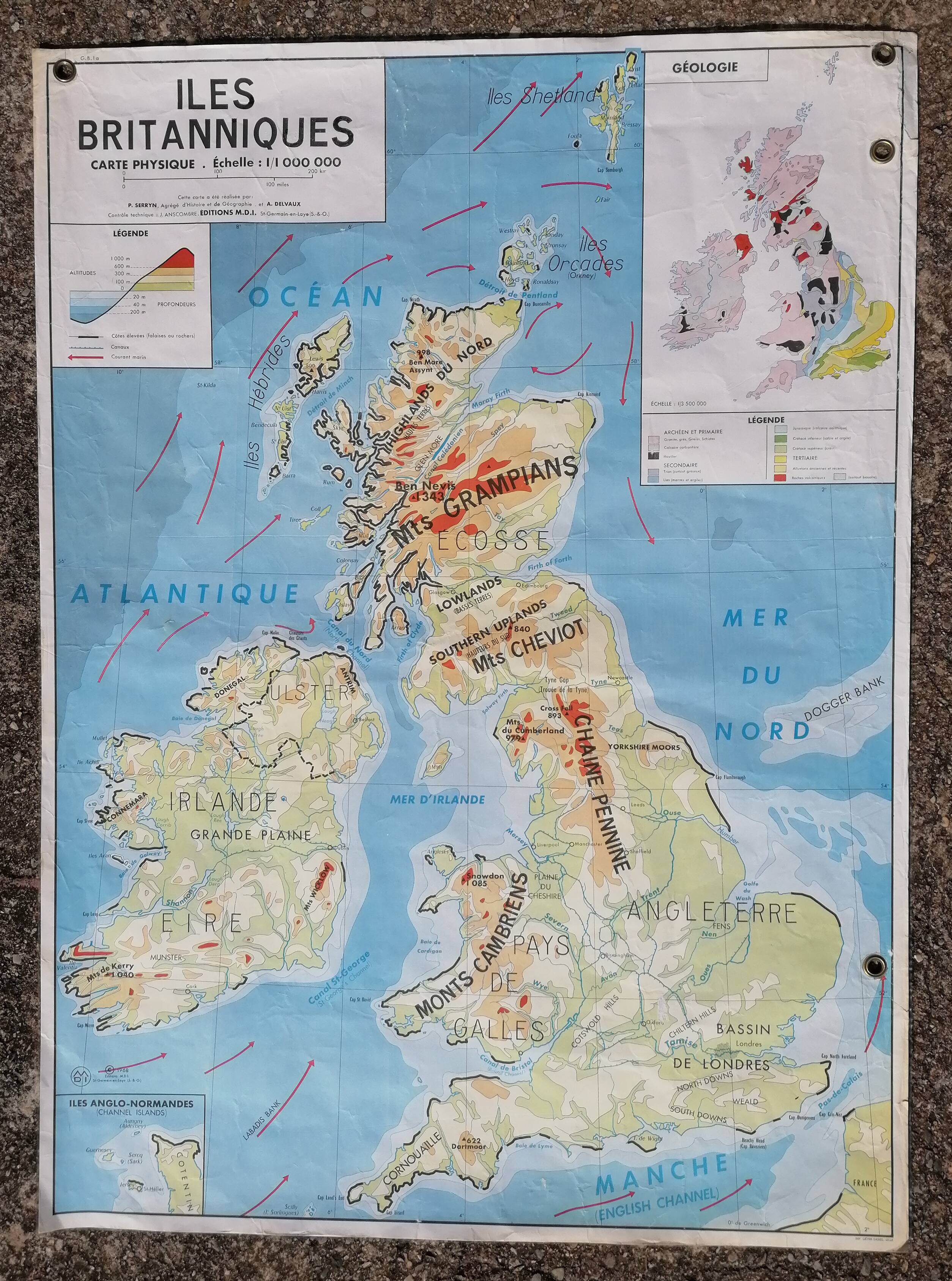 Old vintage British Isles /Benelux mdi map