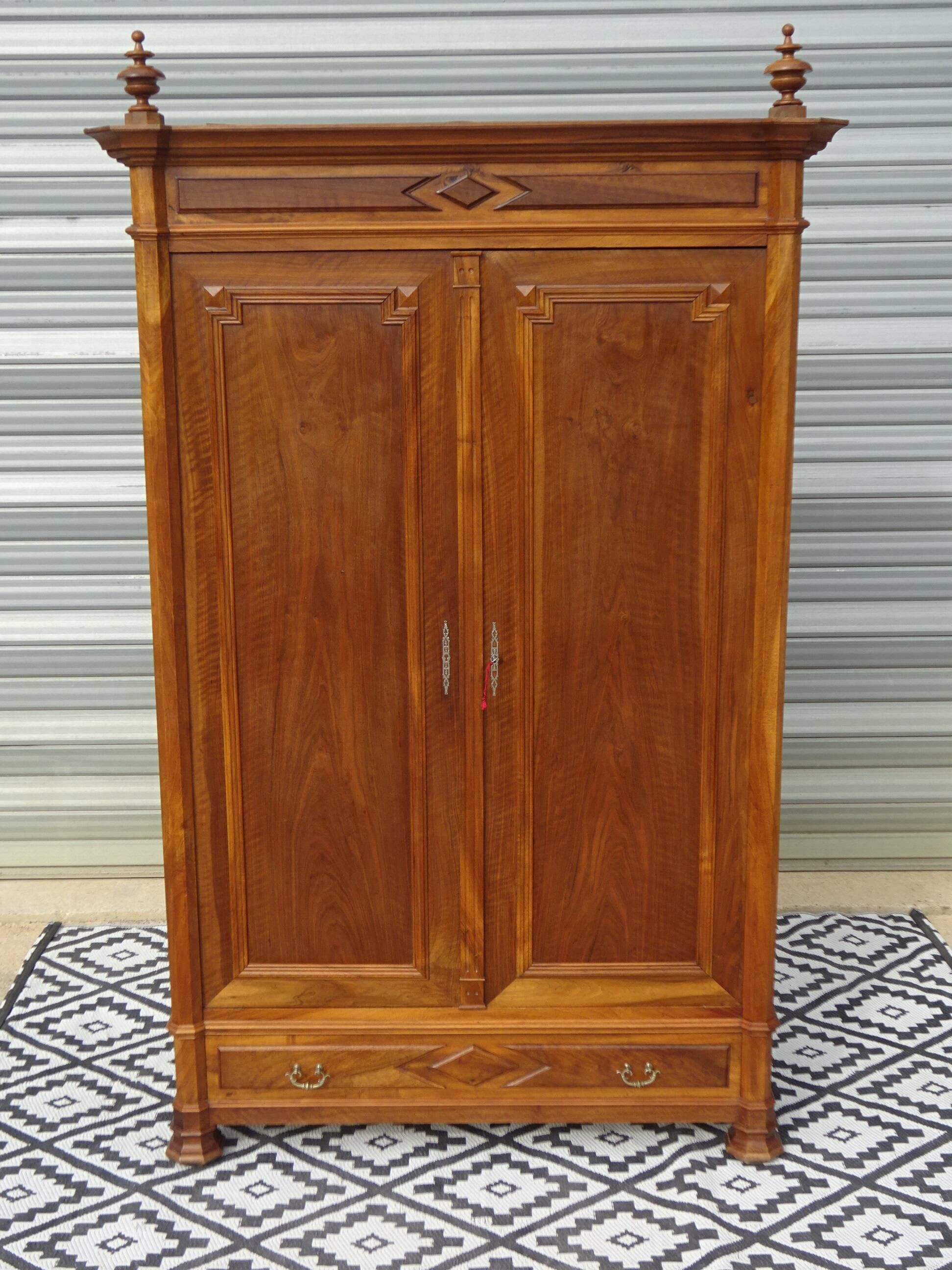 Large antique wardrobe in solid walnut