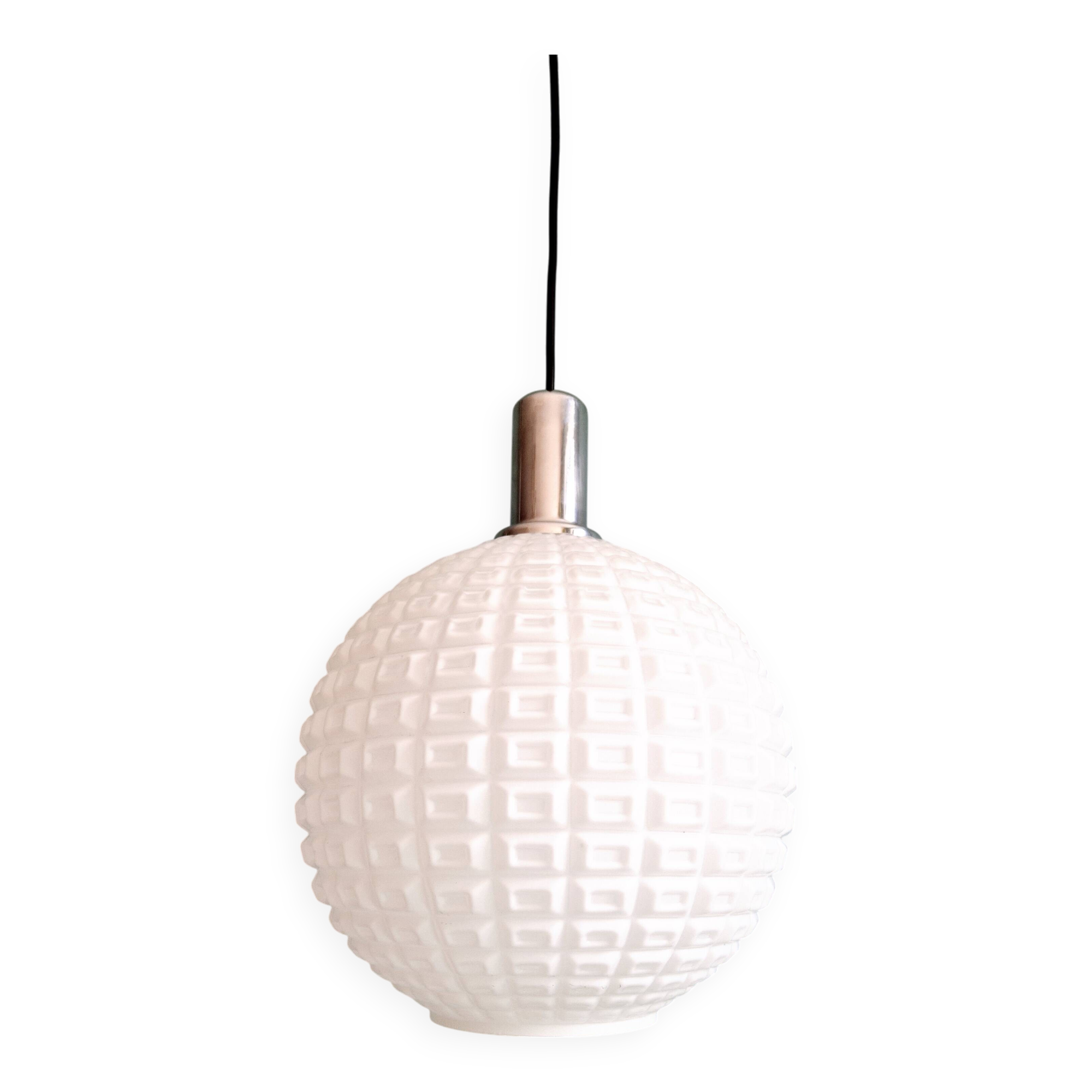 Vintage textured white opaline pendant light, 1960s-70s