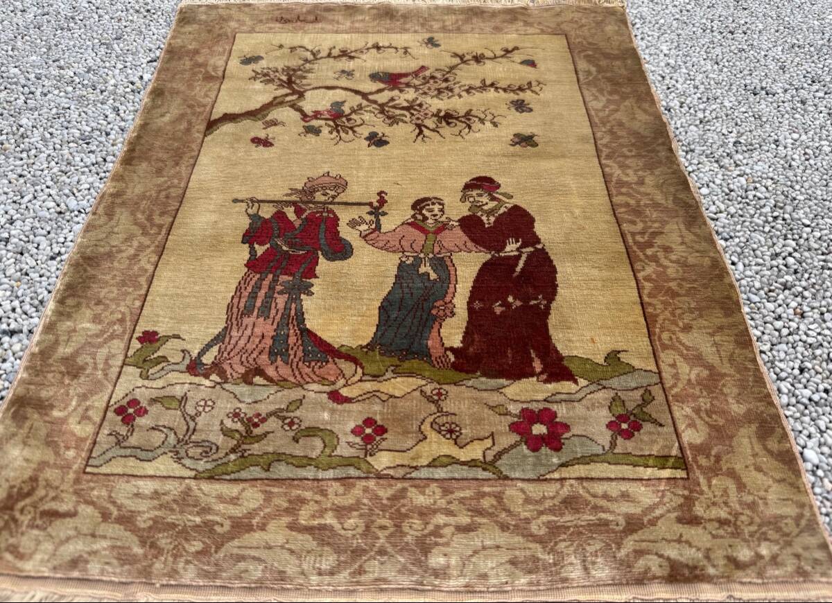 Signed Istanbul silk rug, circa 1920