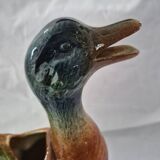 Old barbotine jug Saint Clément Mallard Duck A027