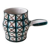 Ceramic handle pot by Robert Picault, crosshatch decoration, 1960s.