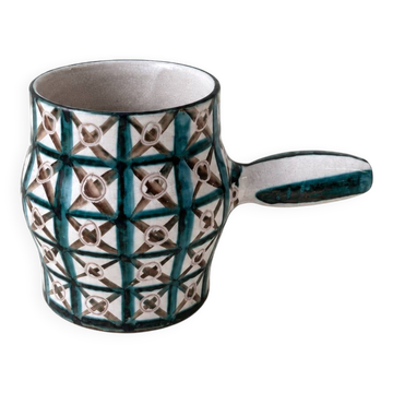 Pot à anse en céramique de Robert Picault, décor croisillons, années 60