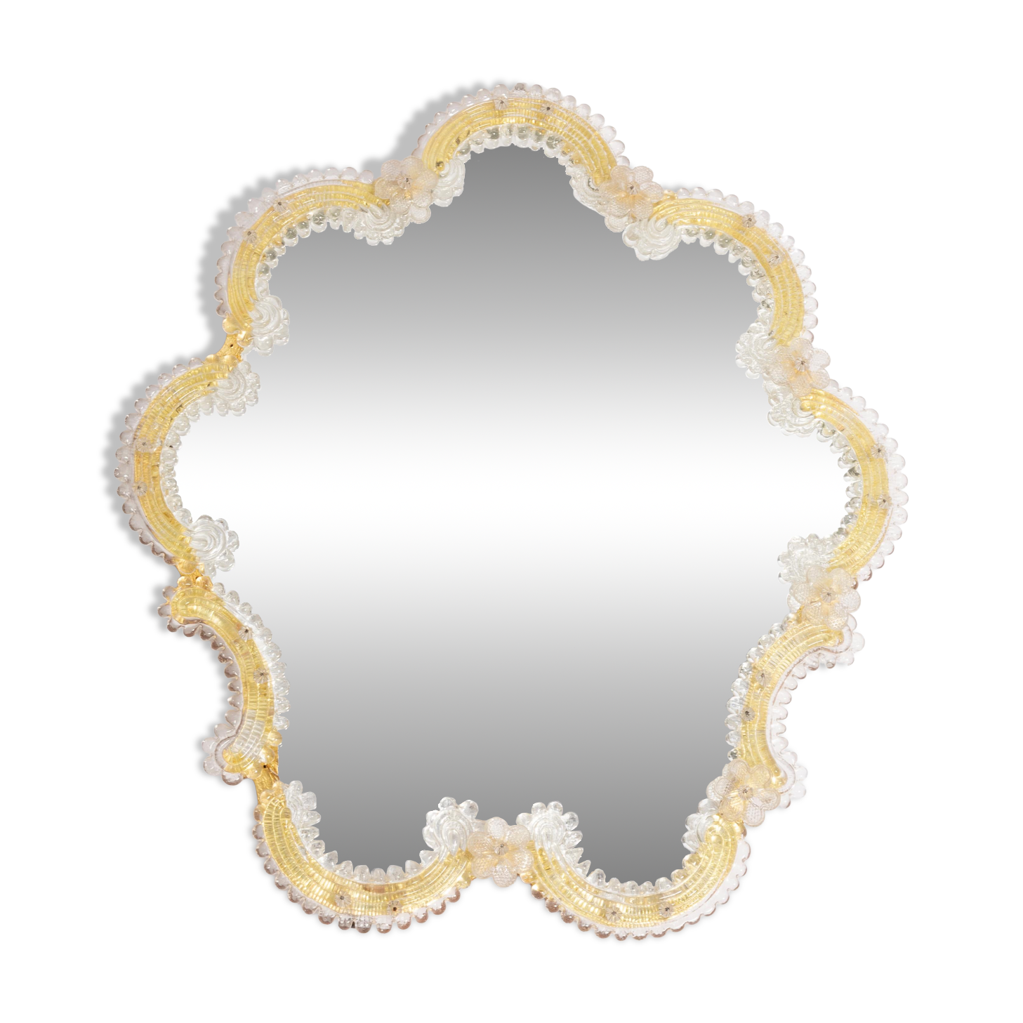 Miroir décoratif milieu du siècle dans un cadre fleuri, Italie, années 1960