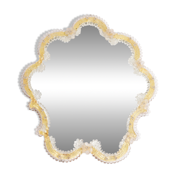 Miroir décoratif milieu du siècle dans un cadre fleuri, Italie, années 1960