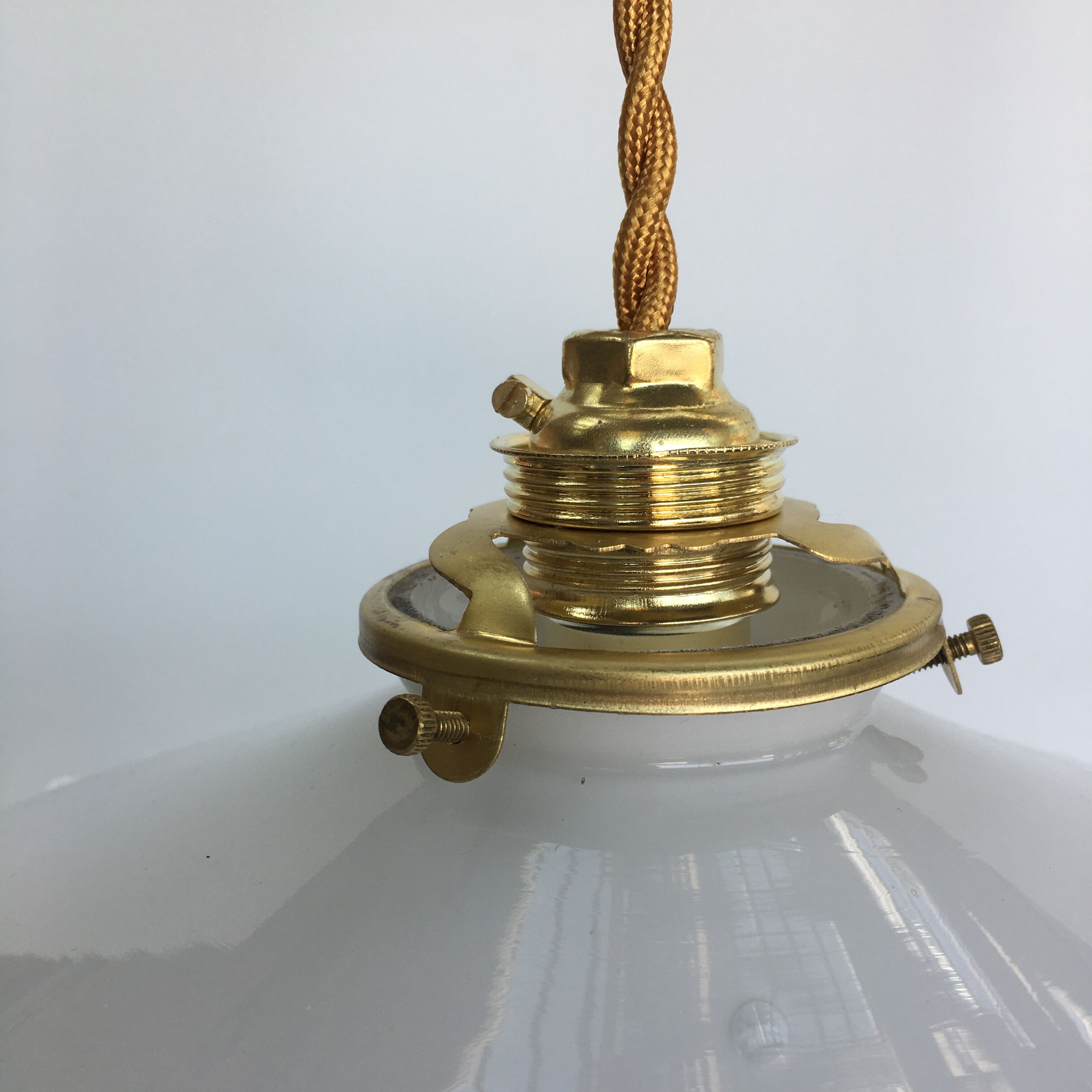 Pair of white opaline and toothed edges hanging lamps