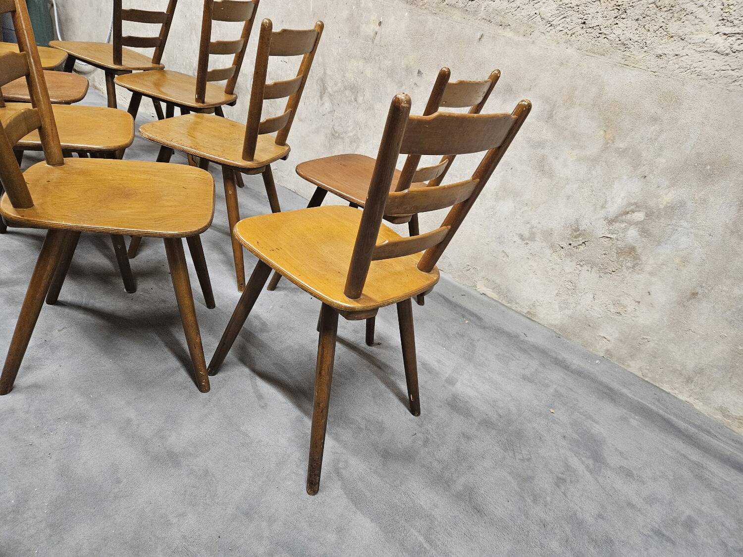 Lot of 9 1960s Campagarde bistro chairs