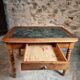 French vintage dining/desk table – oak and walnut – marble top – 1960s writing table with drawer