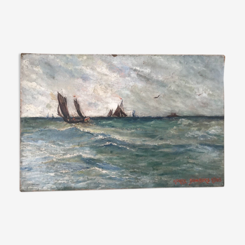 Marine huile sur toile Henry Bombere 1903