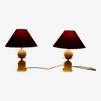 Ensemble de lampes de table Regency uniques « pomme de pin », Belgique 1970