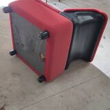 Pair of red tweed and black vinyl armchair