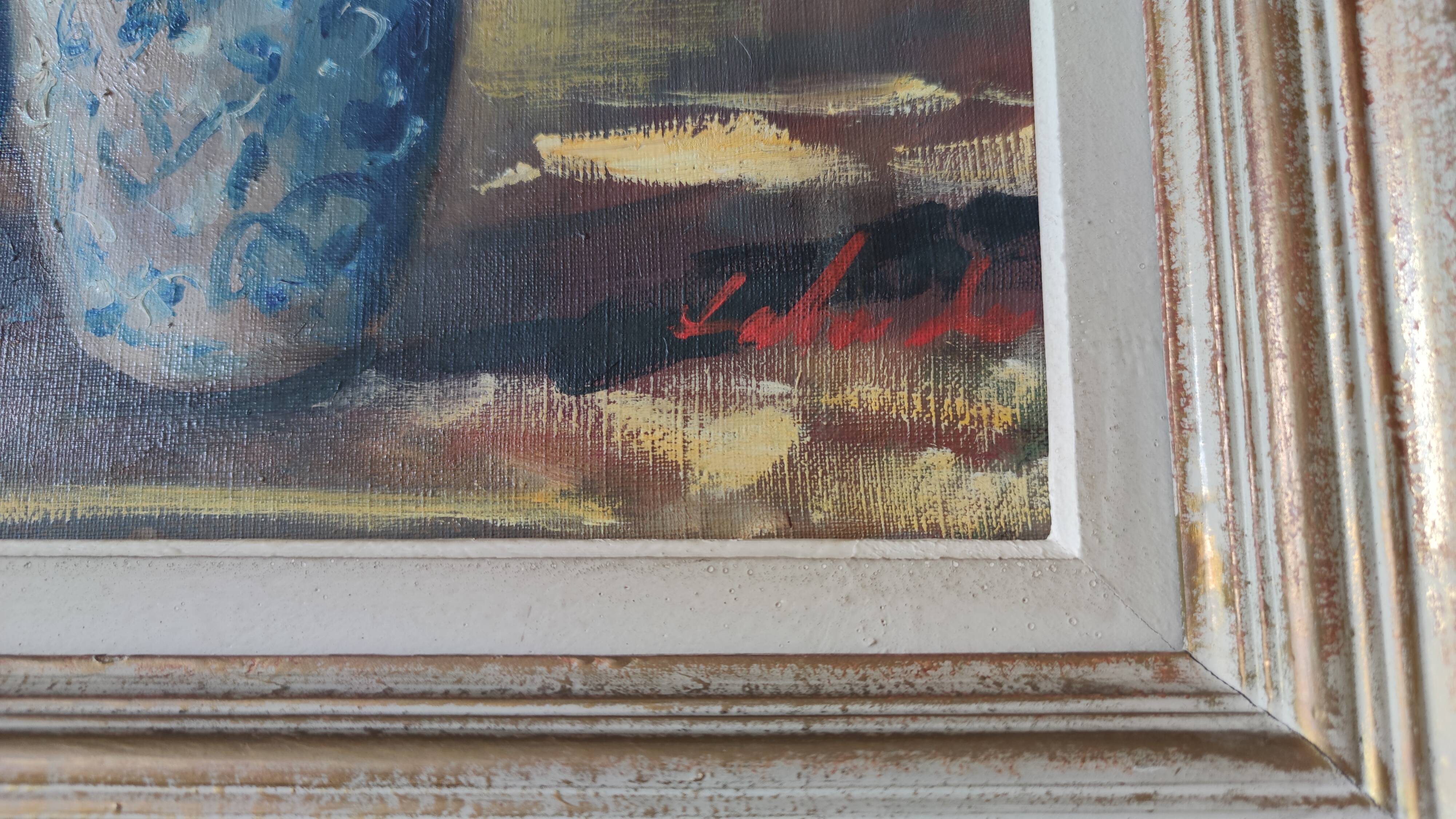 Old Painting 60 x 52 cm Oil on canvas Still life signed