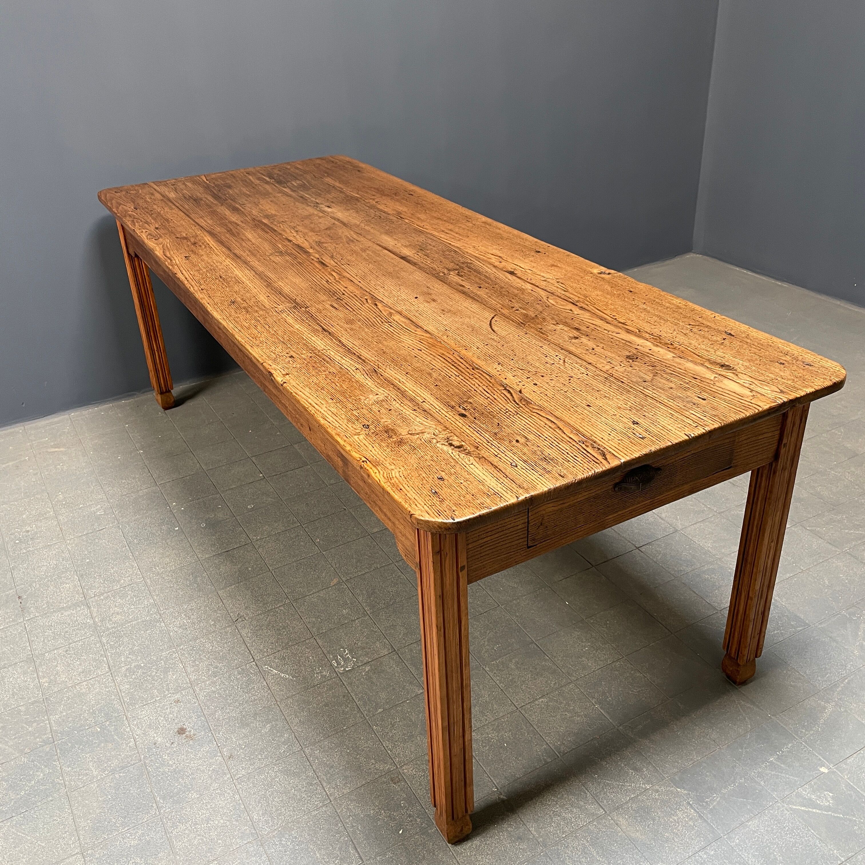 Large oak farmhouse table from France, early 1900s