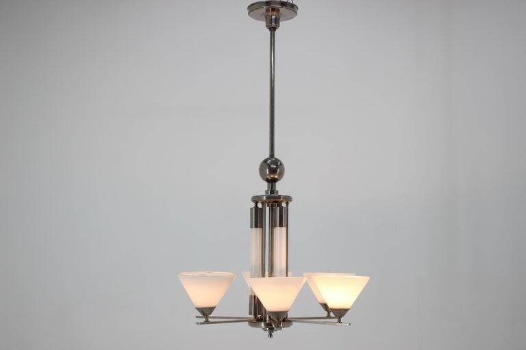 Large Original Bauhaus Art Deco Chandelier, 1930s / Functionalism