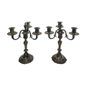 paire de candelabres 1900 de style Louis XV 3 feux metal argente