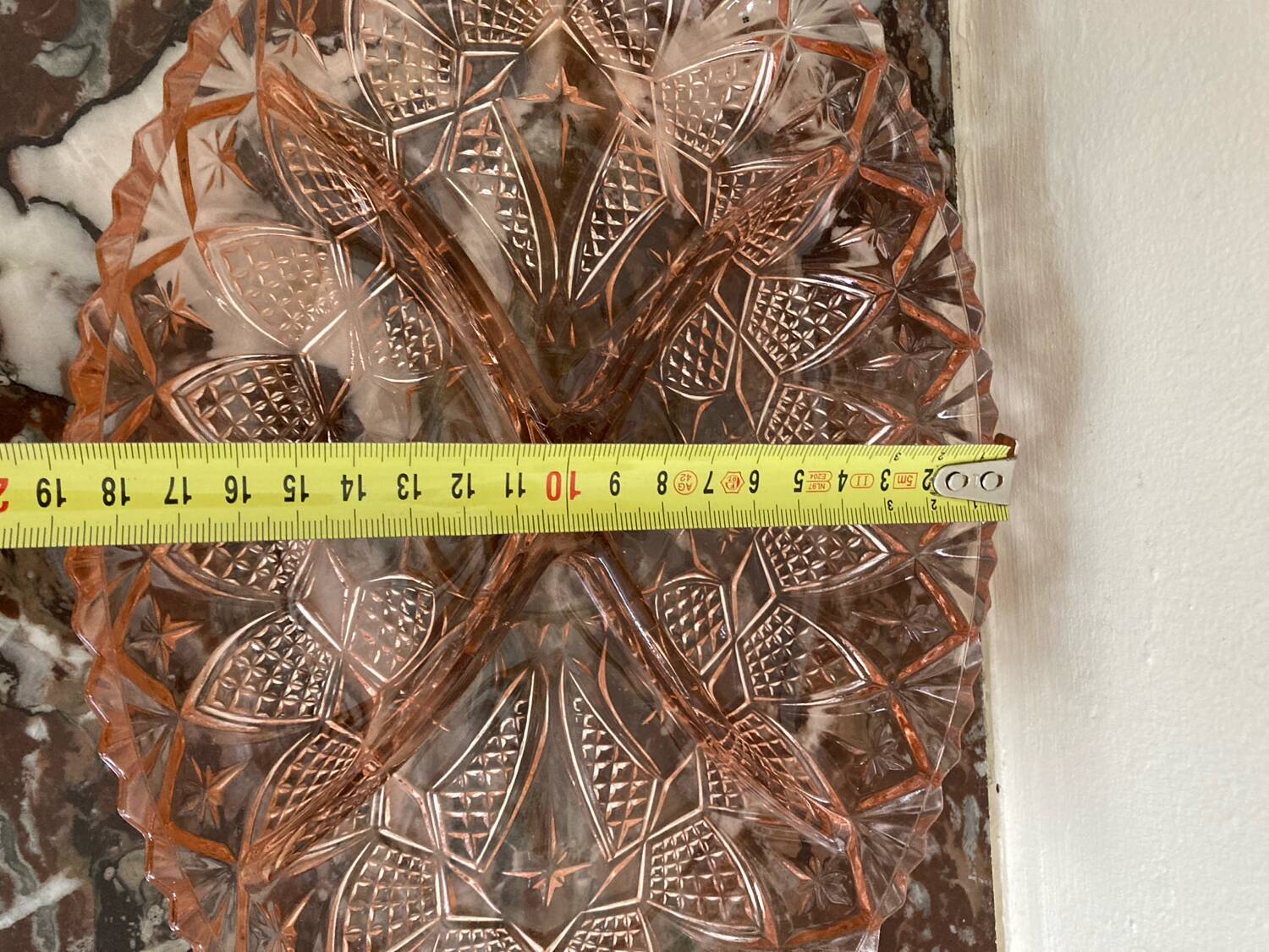 Art Deco pink molded glass aperitif serving dish