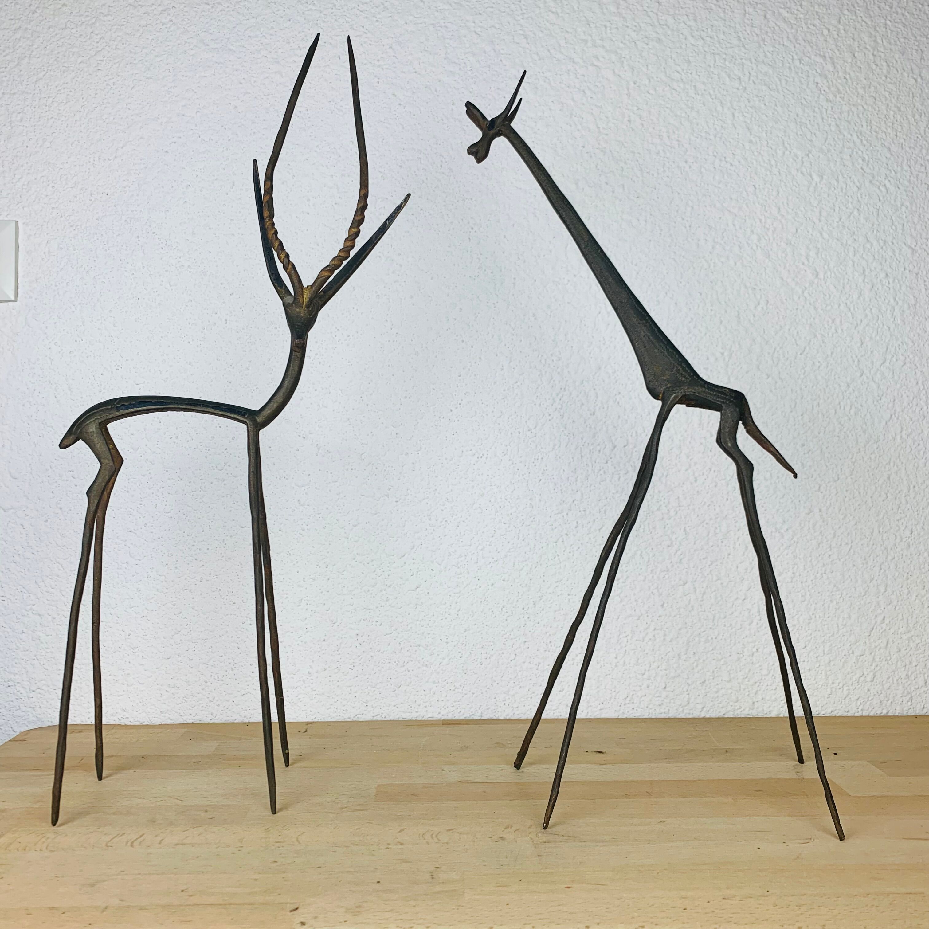 Duo gazelle and giraffe in brass 60 cm XXL vintage