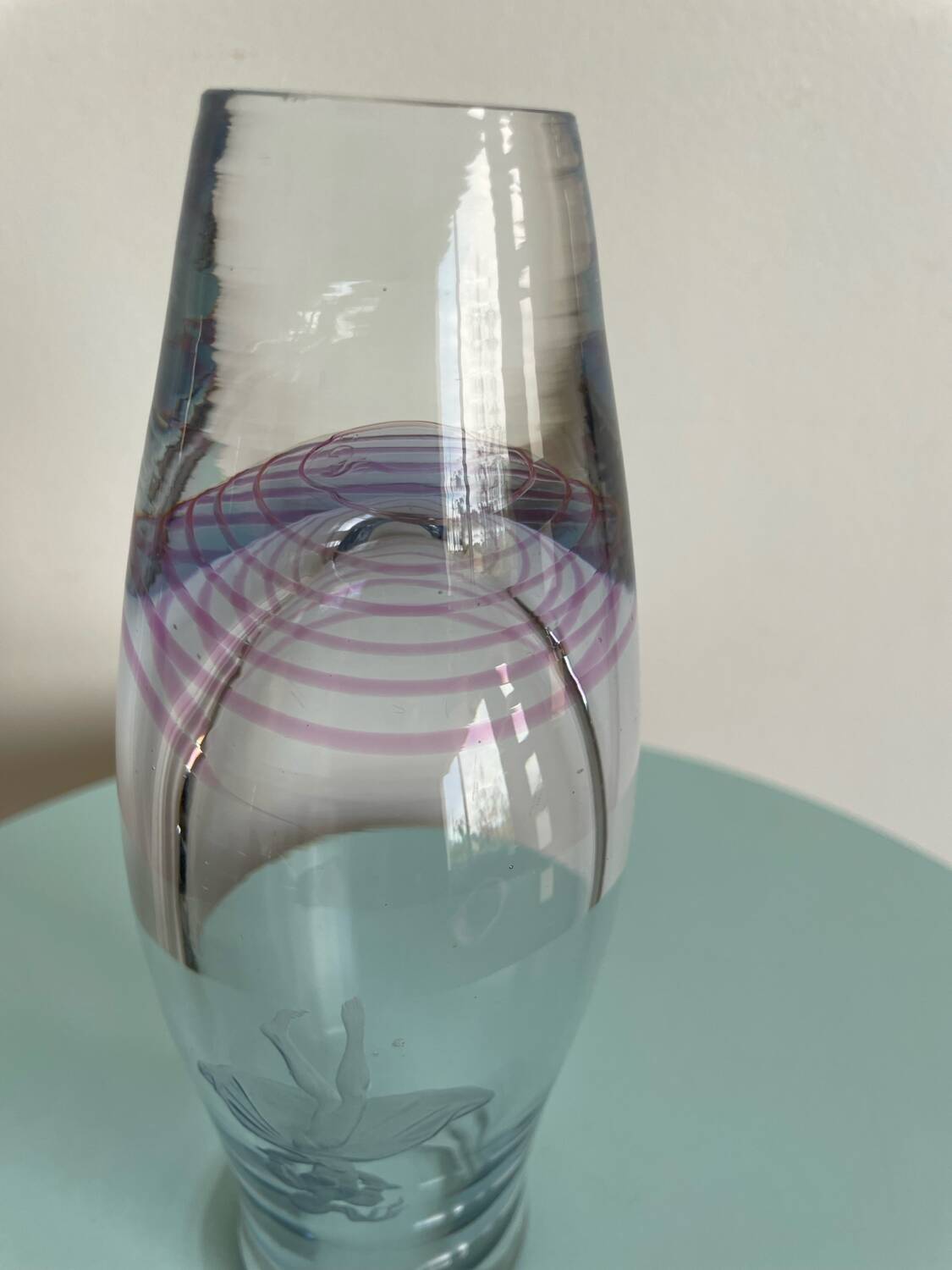 Kosta Boda Vintage Blown Glass Vase - Dancer & Purple Spiral