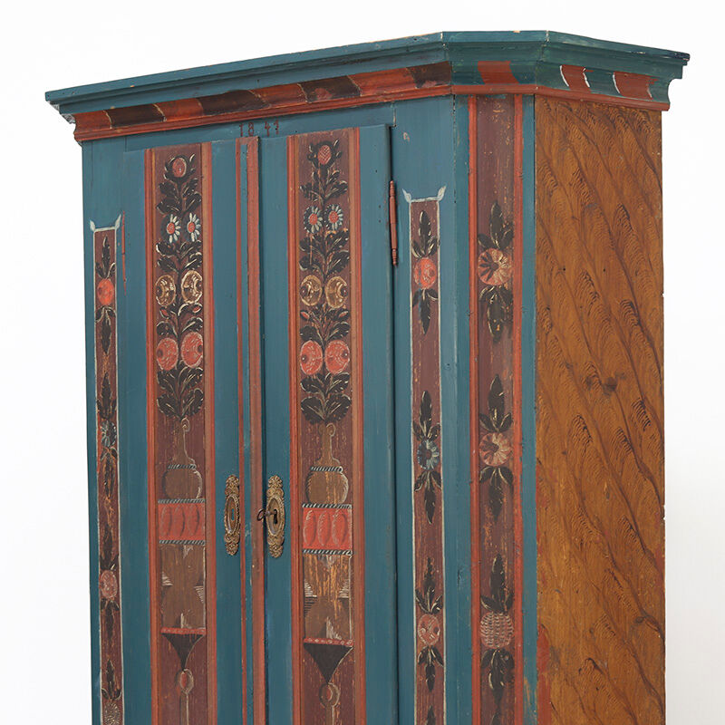 Rustic Farmhouse Folk Art Painted Bridal Cabinet from 1841