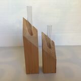 Paire de soliflores éprouvettes losange en bois scandinave