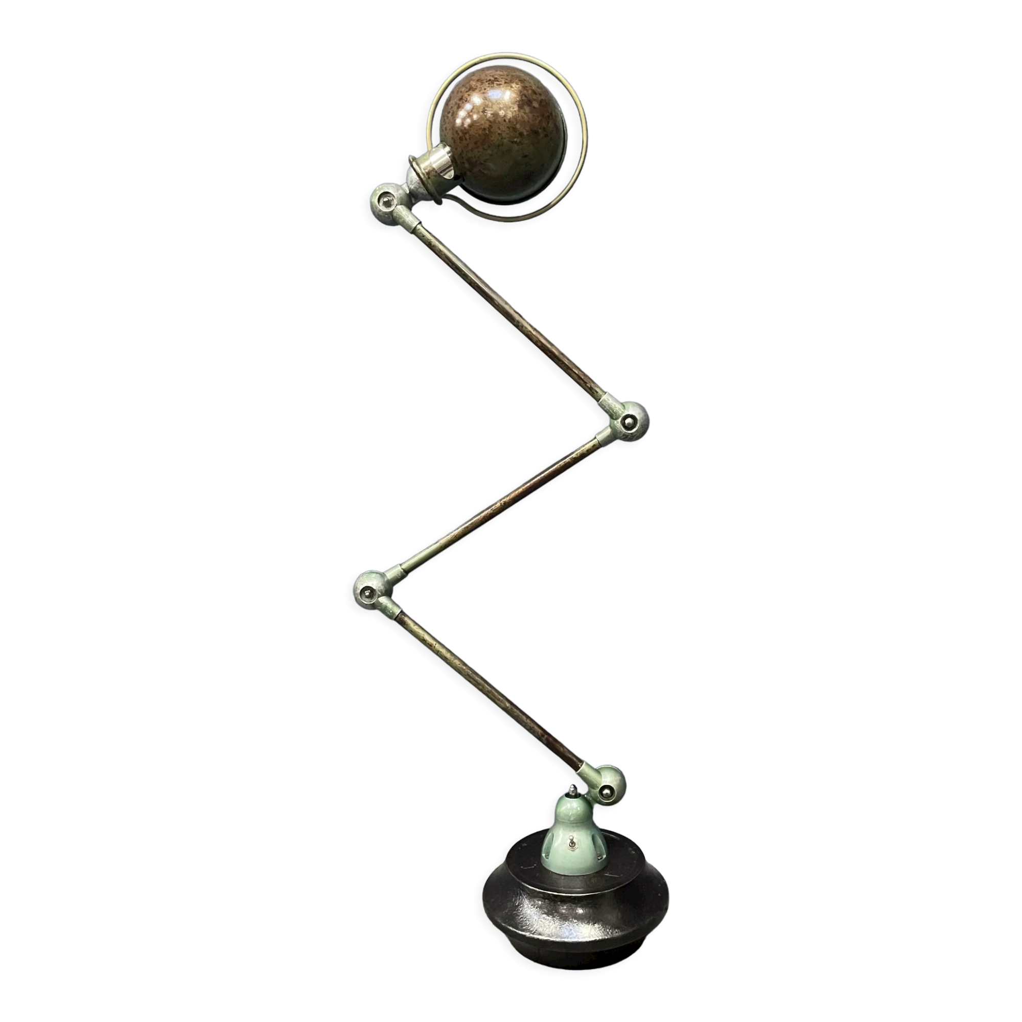 3 arm vespa green patina Jieldé lamp on cast iron base