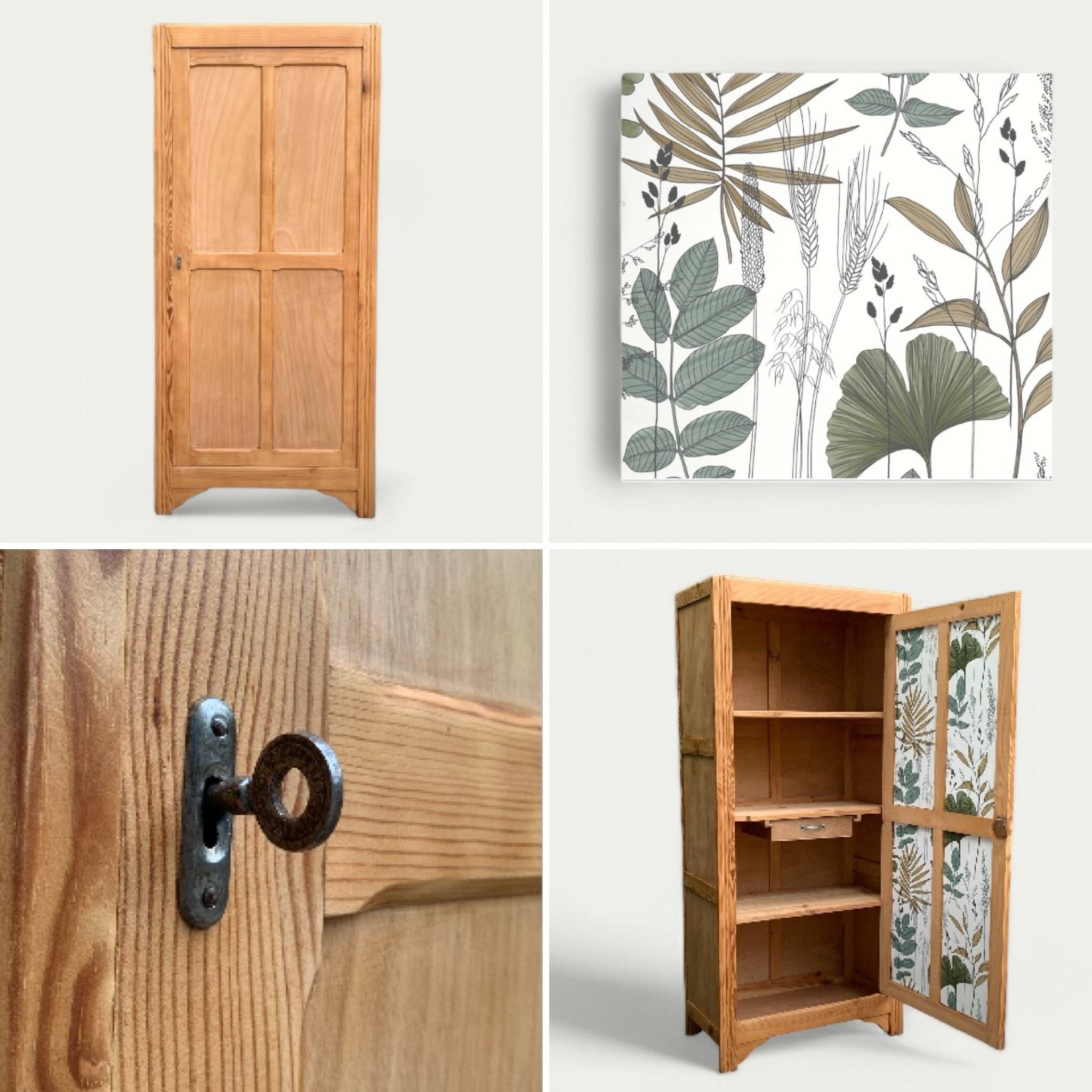 Parisian bonnet wardrobe, raw wood, 1950s