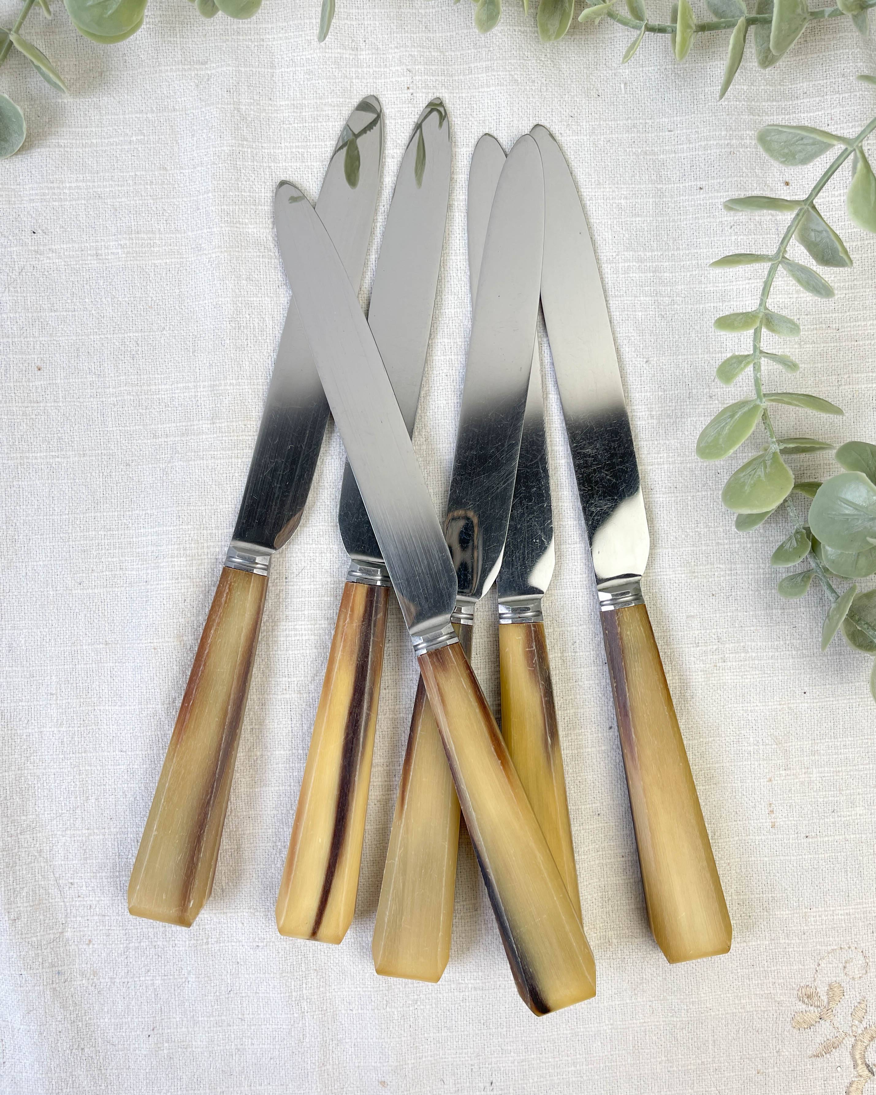 Set of 6 vintage horn table knives