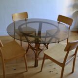 Table ronde rotin et verre