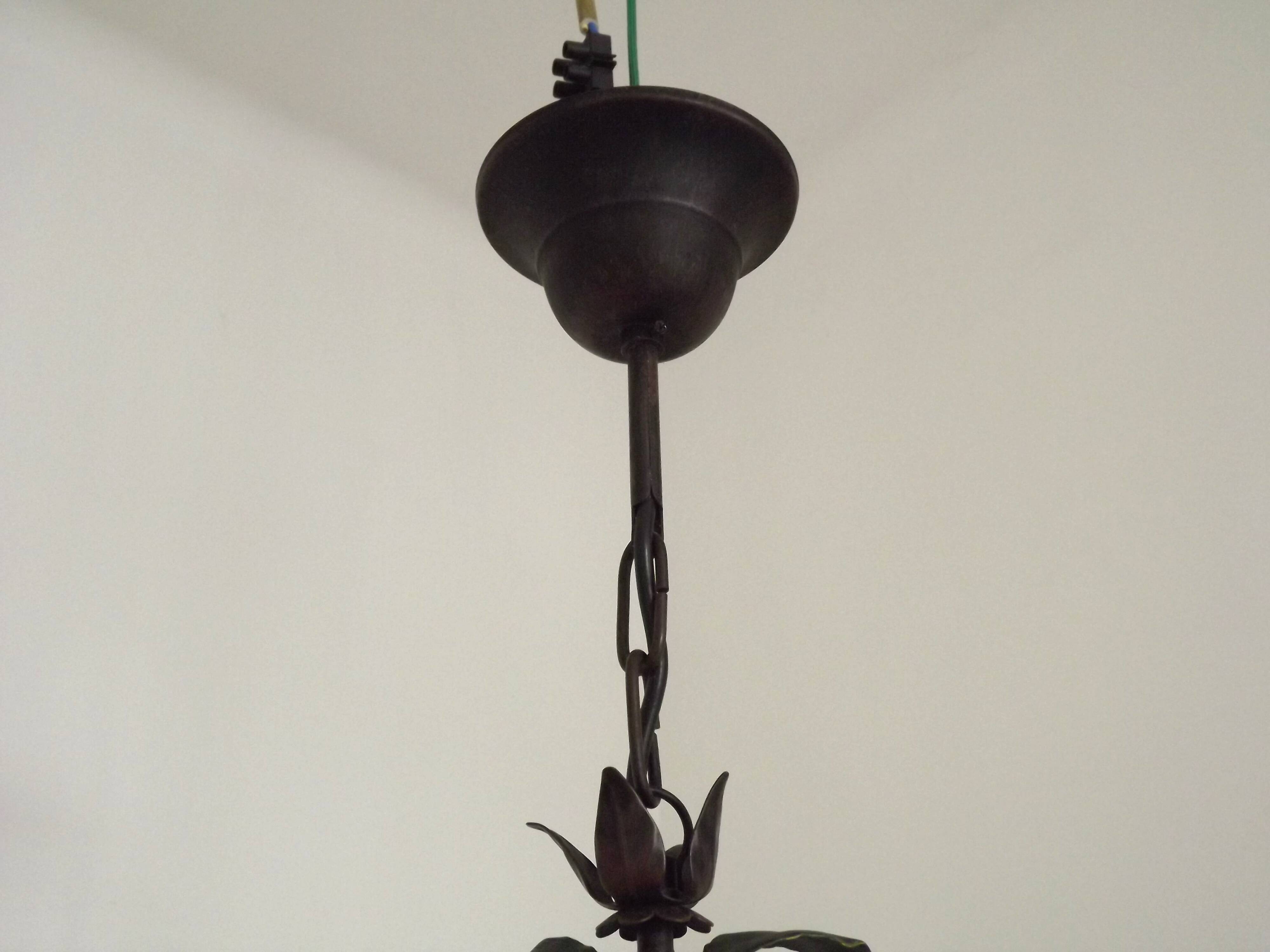 Lustre français à 3 lumières, brun clair, avec feuilles vertes, citrons et oranges 5473