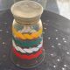 Transparent and gold glass vase and red, white, green and yellow silkscreen lines vintage 1960