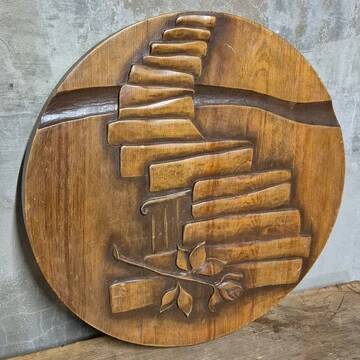 Vintage carved wooden wall plaque, sculptural relief, Czechoslovakia, mid-20th century, 47 cm