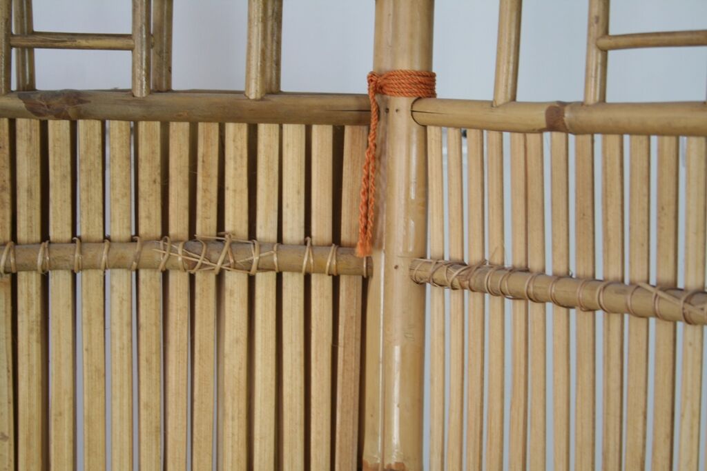 Screen 3 panels bamboo, rattan and wicker 1970 vintage