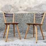 Pair of bistro and bohemian beech chairs, compass feet 1950