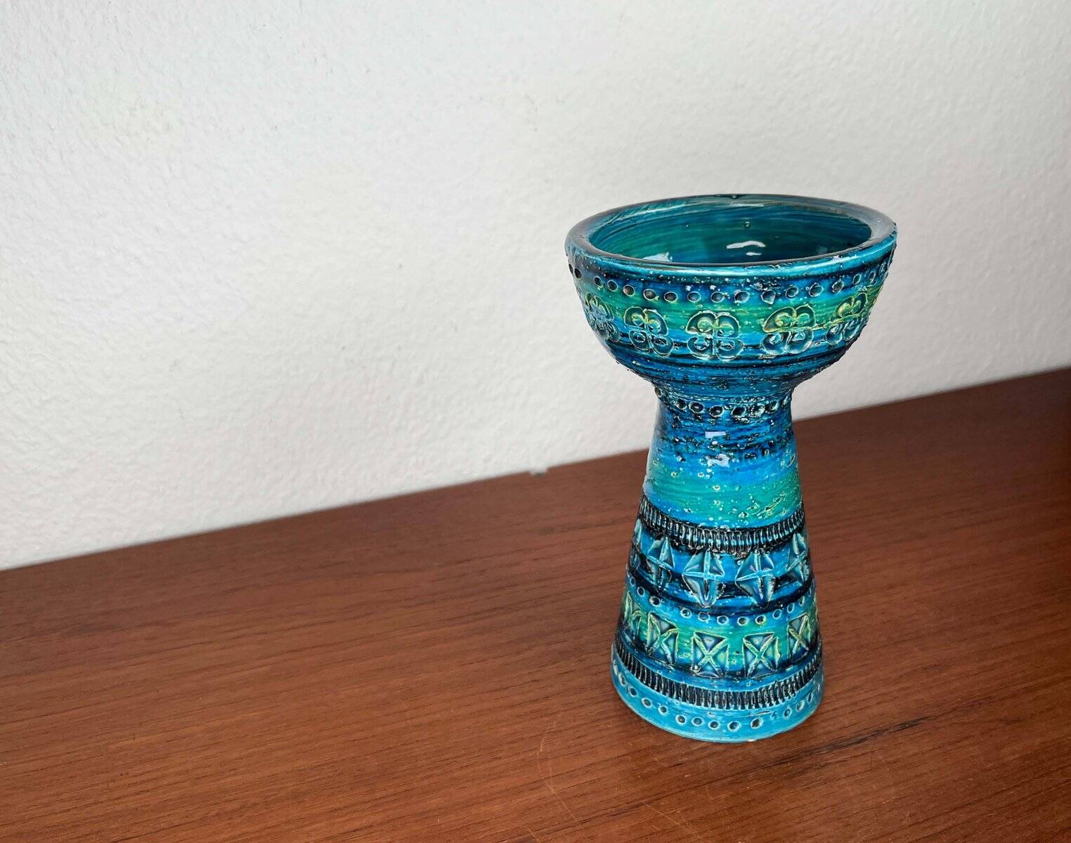 Rimini Blue Candle Holder in Mid-Century Ceramic by Aldo Londi for Bitossi, Italy, 1960s