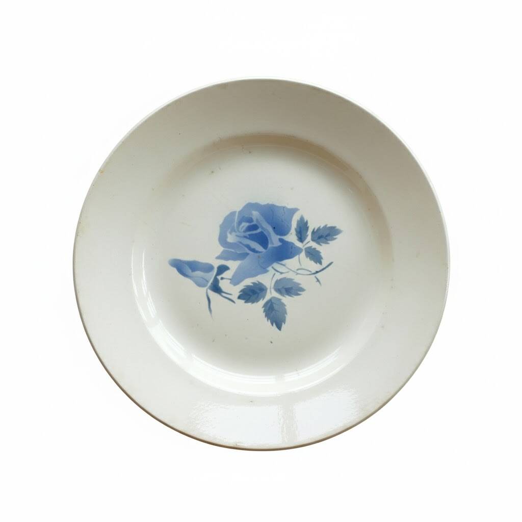 Large round stoneware serving platter from Digoin with a blue rose motif