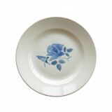 Large round stoneware serving platter from Digoin with a blue rose motif