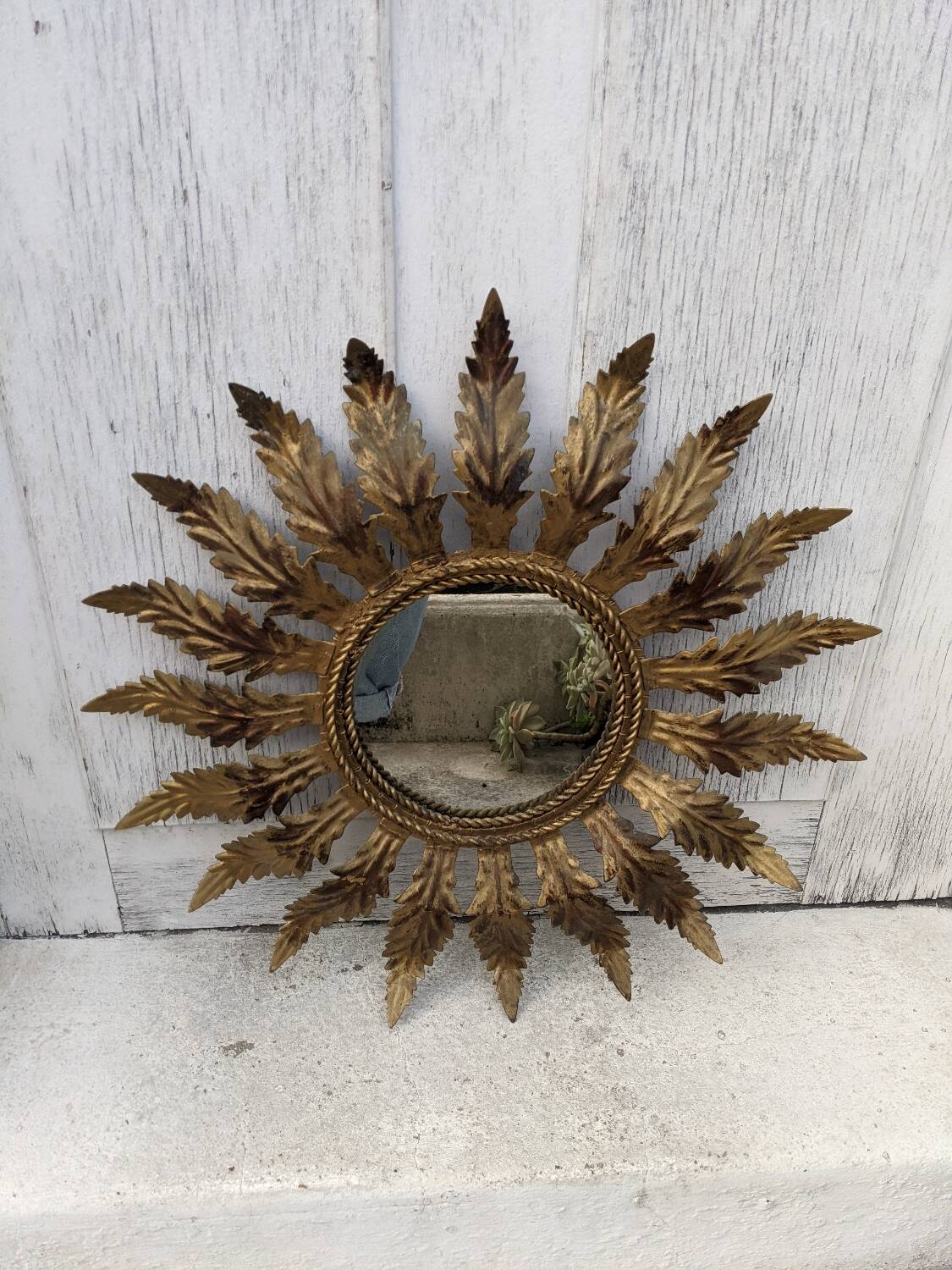 Aged metal sun mirror country decoration