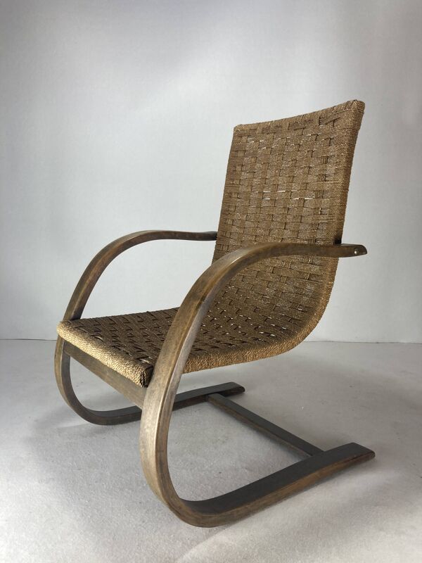 Chaise en porte-à-faux en corde d'osier, années 1930