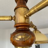 Lustre vintage en laiton et verre opalin avec bras réglables