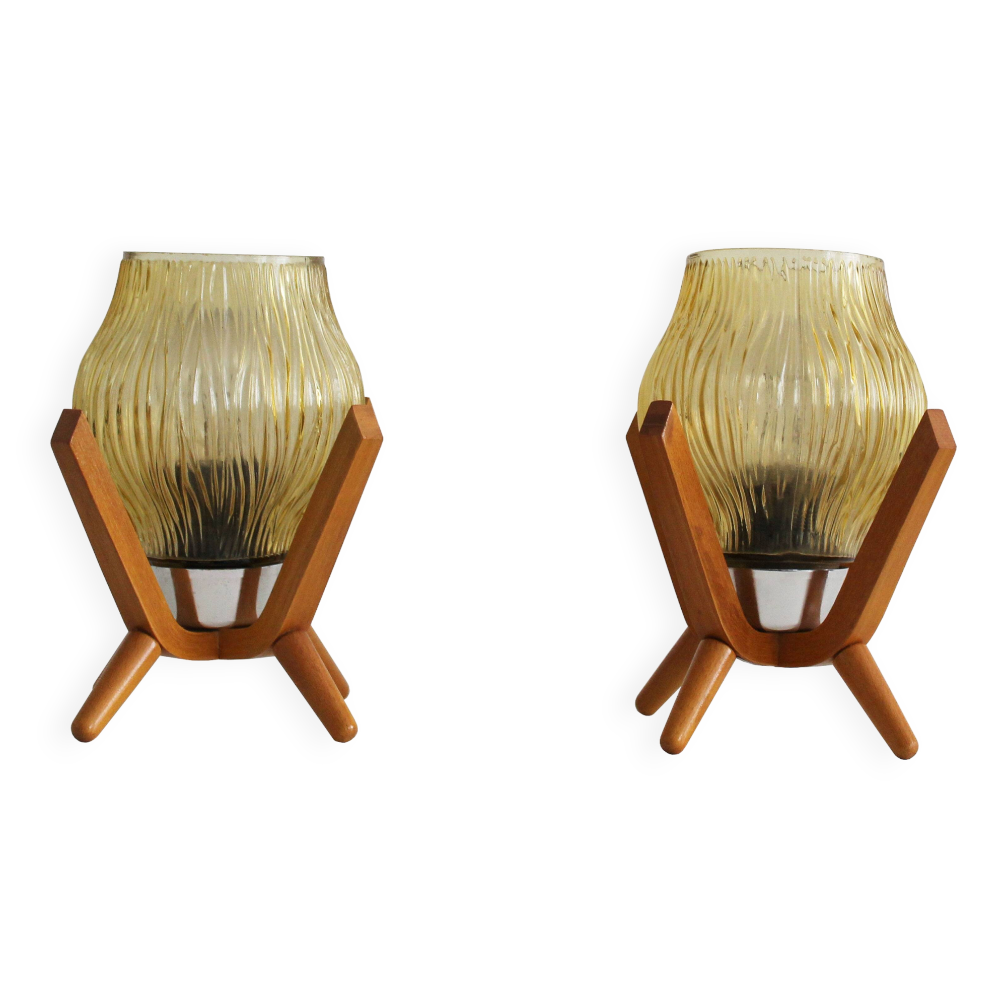 Paire de lampes de chevet vintage des années 1970 par Drevo Humpolec