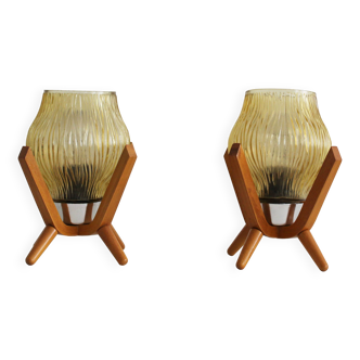 Pair of 1970's Vintage bedside table lamps by Drevo Humpolec